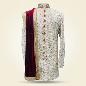 LATEST & BEAUTIFUL EMBROIDERY on GROOM SHERWANI,<b>PANT</b> WITH STOLE WITH Men's Suits & Blazer>Men's Suits - Product Image 5