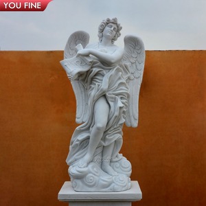 Villa Corntyard decoración de lujo tallada a mano alas grandes estatua de Ángel de mármol - Product Image 1