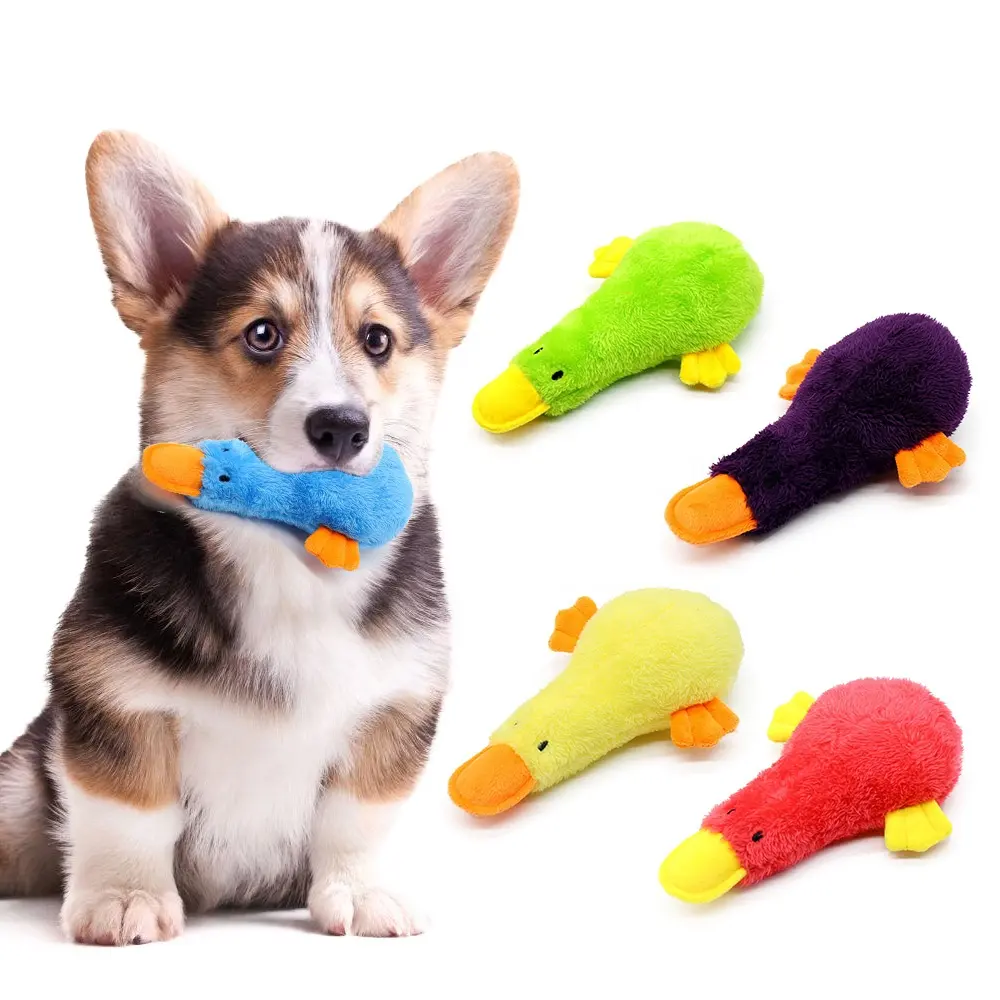 Cute plush duck sound toy animal squeak fur dog ring dog chew toy for dogs