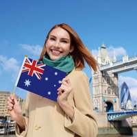 Drapeau Fanion Agitable 14x21cm Australie en Gros, Style Pays du Monde, avec Tige en Bois - Vente Chaude