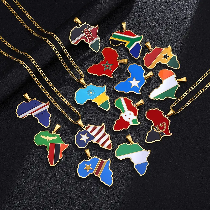 Hot Sales Sieraden Rvs Kenia Nigeria Nationale Vlag Choker Ketting Kleurrijke Olie Druppel Afrika Kaart Hanger Kettingen