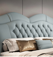 Lit Double Moderne de Luxe Léger en Chêne Écologique, Rembourré en Cuir Véritable, 1,8 m, avec Cadre en Bois Massif et Boîte de Rangement Haute sur le Côté