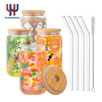 Verre à bière ou cocktail en forme de canette, 16 oz, en borosilicate de haute qualité, vierge pour sublimation, personnalisable, avec couvercle et paille, style moderne, en stock