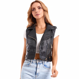 Chaleco de piel sintética sin mangas para mujer, Chaleco de motociclista de PU, abrigo de solapa de piel de oveja, estilo Streetwear, de talla grande disponible - Product Image 1