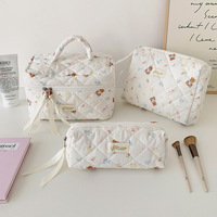 Trousse de maquillage portable grande capacité motif ours de dessin animé mignon, pochette de rangement pour étudiants, trousse de toilette de voyage, organiseur de crayons