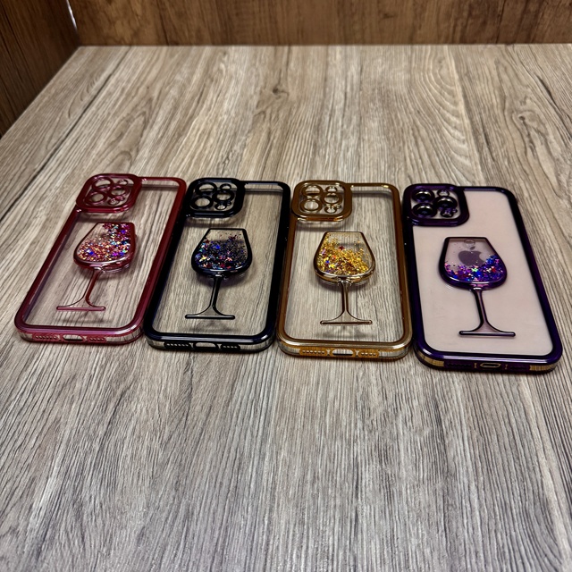 Luxury Transparent Electroplate Quicksand Wine Glass TPU Shockproof Mobile Phone Cases for 16 15 Pro Max