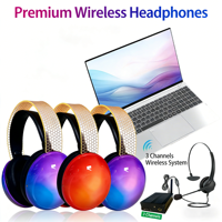 Casque sans fil Silent Disco 5 canaux, stéréo HiFi Qualcomm RF 505M ENC, émetteur, casque supra-auriculaire Type-C avec lumière RGB