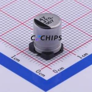 ตัวเก็บประจุอิเล็กโทรไลต์อะลูมิเนียมแบบ SMD รุ่น EEETG1J470UP, ขนาด D8xL10.2 มม., ความจุ 47uF, ค่าความคลาดเคลื่อน 20%, แรงดันไฟฟ้า 63V, กระแสไฟฟ้า 100mA-100kHz - Product Image 1