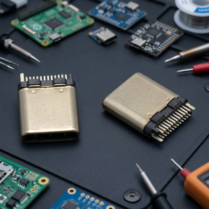 Connecteur USB 3.1 Type C mâle à souder, charge haute vitesse, alliage de cuivre, finition contact plaqué or, montage vertical, ininflammable UL94V-0 - Product Image 2