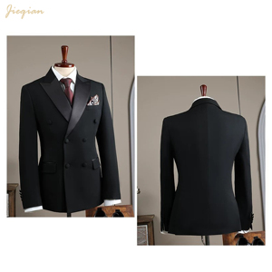 Abito da <span class=keywords><strong>Uomo</strong></span> di Lusso Nero a 3 Pezzi - Smoking Slim Fit in Misto Lana con Gilet per Matrimoni e Gala, Personalizzazione a Partire da 1 Set (MOQ Basso) - Product Image 3