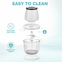 Mini hachoir alimentaire portable rechargeable 200ml/300ml avec bol en verre ou en AS, 3 lames SUS304, coupe-ail et légumes électrique USB