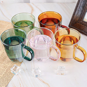 300ML Colourful Creative Glass <b>Mug</b> with Handle Double Layer Borosilicate Glass Coffee Juice <b>Mug</b> - Product Image 3