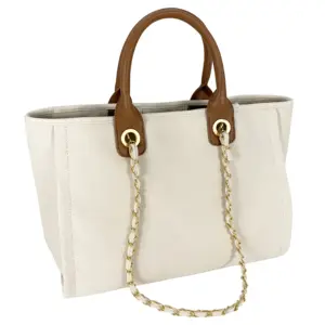 Bolso de mano de cuero con asa para mujer, bolsa de mano de algodón resistente y duradero, de lona con abalorios de perlas, para compras y playa