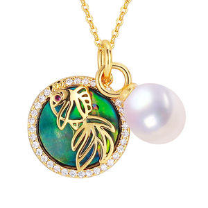 Collier de perles d'<span class=keywords><strong>eau</strong></span> <span class=keywords><strong>douce</strong></span> véritable plaqué or 18 carats avec coquille d'ormeau tendance pour femmes en gros SHDIYAYUN - Product Image 1