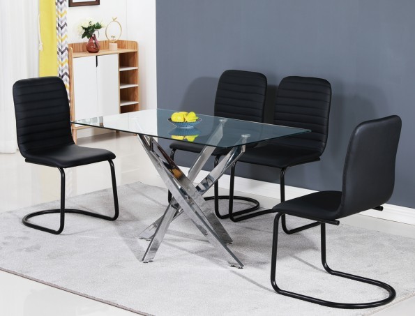 Wholesale supplier Dining Set Modern Dining Table Set for 4 or 6 Persons with 4 or 6 PVC Leather Chairs