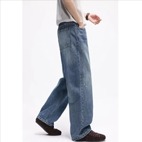 Jean évasé taille haute délavé style vintage pour homme, coupe large, en denim rétro, décontracté, streetwear hip-hop avec détails rivets ODM