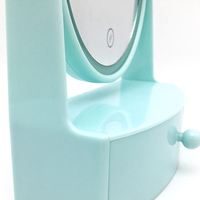 Lampe led ronde de maquillage, OEM, rose, vert, luminosité réglable, miroir en plastique, avec petite boîte de rangement