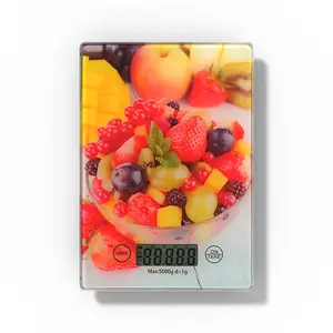 Custom Printing Max 5kg Large Platform Food Digital Kitchen Scale 5000g / 1g Tempered Glass Platform Food Scale