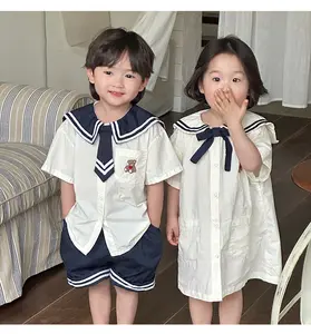 72夏の姉妹と兄弟の服幼児の赤ちゃんの女の子のブラウスドレス幼児の子供男の子2個の学校の服セット