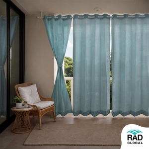Country Blue Eyelet Outdoor Curtains 180 GSM with Soft Sky Blue Tone and Light Filtering Fabric for Relaxing Balcony Patio - Product Image 2
