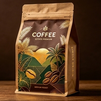 Sachet de café écologique durable en PE Kraft, étanche, à huit soudures latérales, avec fermeture éclair supérieure, fond carré, à découpe facile, imprimé sur mesure pour aliments et grains