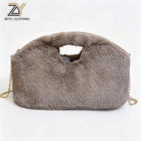 Tas Selempang Wanita Bulu Imitasi, Tas Clutch Lembut Berbulu dengan Tali Rantai Emas, Tas Bahu Fashion, Tas Selempang, Tas Tangan Bulu Imitasi Ramah Lingkungan