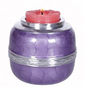 Urna de metal para velas conmemorativas, urna para cenizas funerarias, urna grabada para velas, urna con luz, urna de diseño para cenizas, urna dorada grabada - Product Image 2