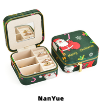 Boîtes à bijoux de voyage de Noël en gros avec miroir, fermeture éclair, en tissu carré, étui portable pour organiser les bijoux, idéal pour les cadeaux de fêtes