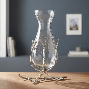 Contemporary Handmade Metal Vase With Glass <b>Insert</b> Tabletop Decor - Product Image 3