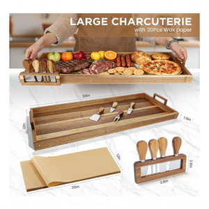 Wooden Rectangular Serving <b>Tray</b> With Handle <b>Large</b> Size For Hotel Restaurant Food Coffee Tea Party Gift - Product Image 2