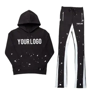 Custom Streetwear Trainings anzug Hochwertige Flare Sweat Pants Blank Unisex Hoodie und Stacked Jogger Set Men