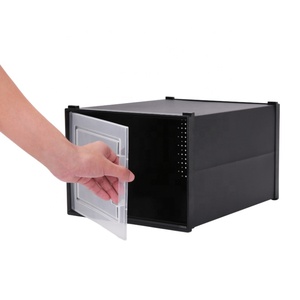 12 Pack Shoe Organizer Boxes, Black <strong>Plastic</strong> Stackable Shoe <strong>Storage</strong> <strong>Bins</strong> for Closet Stackable Shoe Box - Product Image 4