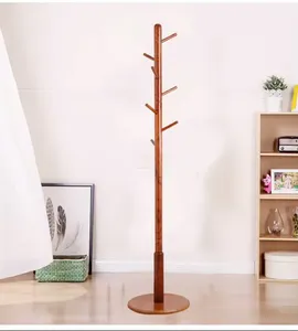 Eco Friendly Non-slip 176cm Tree Shaped Floor Standing Traditional Wooden Suit Clothes Hanger Coat Rack Stand