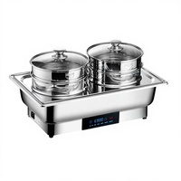 Elektrischer Edelstahl-Chafing-Dish Speisenwärmer-Set mit Doppelbehälter, Digitaler Dampfgarer für Kommerzielle Buffets und Restaurants