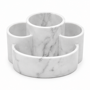 Organizador de Baño Circular con Múltiples Compartimentos, Aspecto de Mármol Blanco, Resina de Arena para Almacenamiento en Baño o Lavabo - Product Image 1