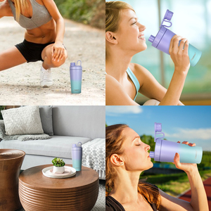 Bouteille shaker sport isotherme en acier inoxydable 600 ml, corps droit, durable, écologique, sans BPA, avec logo personnalisé, pour protéines - Product Image 2
