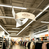 Banderoles suspendues modulaires légères en forme d'éventail pour salons professionnels, personnalisables par sublimation pour magasins de détail