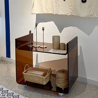 Chariot d'angle pliable moderne marron clair à 4 roues en plastique à double étage avec montage facile pour salon et bureau