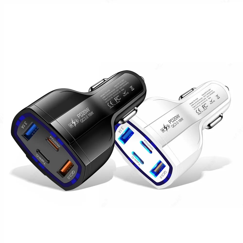 53W tip C 4-port hızlı şarj QC 3.0 araba iphone şarj cihazı ve Samsung 12A Usb PD 20W çok fonksiyonlu araba güç adaptörü