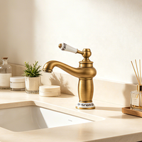 Robinet mitigeur de lavabo en laiton antique de style vintage Bobao avec poignée en céramique simple