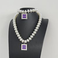 Bracelet et Collier pour Femme NCNW avec Breloque Lettre Grecque en Émail Violet et Strass, Bijou Idéal pour Cadeau de Mariage ou de Fête