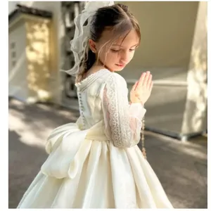 Elegantes Vestidos Blancos Personalizables para Primera Comunión <span class=keywords><strong>de</strong></span> Princesa con Mangas Largas Encaje y Lazo para Niña <span class=keywords><strong>de</strong></span> las Flores en Fiesta <span class=keywords><strong>de</strong></span> Boda - Product Image 2