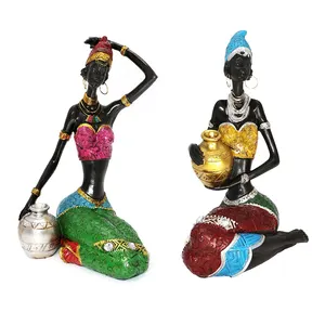 Home Vintage Gift Crafts Dolls Ornaments Exotic Tribal Lady Decor Statues African Sculpture Black Women Figurines