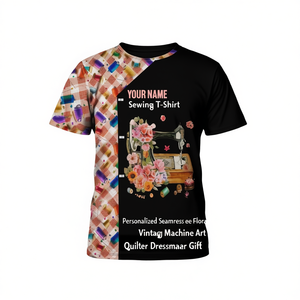 Camiseta Personalizada con Nombre, Camiseta de Costura, Diseño Floral Vintage, Máquina de Coser, Regalo para <span class=keywords><strong>Costurera</strong></span> - Product Image 2