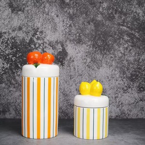 Custom logo Wholesale Creative <strong>Lemon</strong> and Orange Lid Design Ceramic Storage <strong>Jar</strong> Coffee Sugar Container - Product Image 2