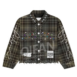 Custom Heavyweight Sun Faded Jacket and Pants Distressed Denim Suit Streetwear Vintage <strong>Embroidery</strong> Rhinestone Men's Jeans <strong>Set</strong> - Product Image 2