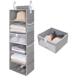 Large 6-Shelf Hanging Closet Organizer With 1 Drawer PP Plastic Fabric Material for Clothes Shoes Bags for Wardrobes Cabinets - Product Image 1