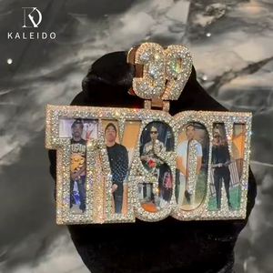 Bijoux hip-hop personnalisés Kaleido, pendentif <span class=keywords><strong>en</strong></span> diamant glacé, laiton plaqué or rhodié, zircon, <span class=keywords><strong>lettre</strong></span> de luxe, photos de souvenirs, grand pendentif - Product Image 2