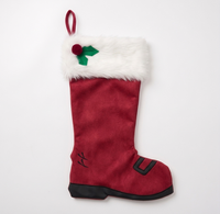 Bottes de Père Noël en Faux Daim avec Manchette en Peluche, Appliques et Pompons Brodés – Décorations de Noël et Cadeaux de Fêtes – Vente en Gros