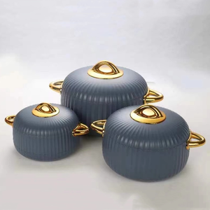 Lot de 3 casseroles isothermes rondes de grande capacité (1L, 2L, 3.5L) avec bouton doré, empilables, pour événements de célébration musulmane africaine et l'Aïd - Product Image 3